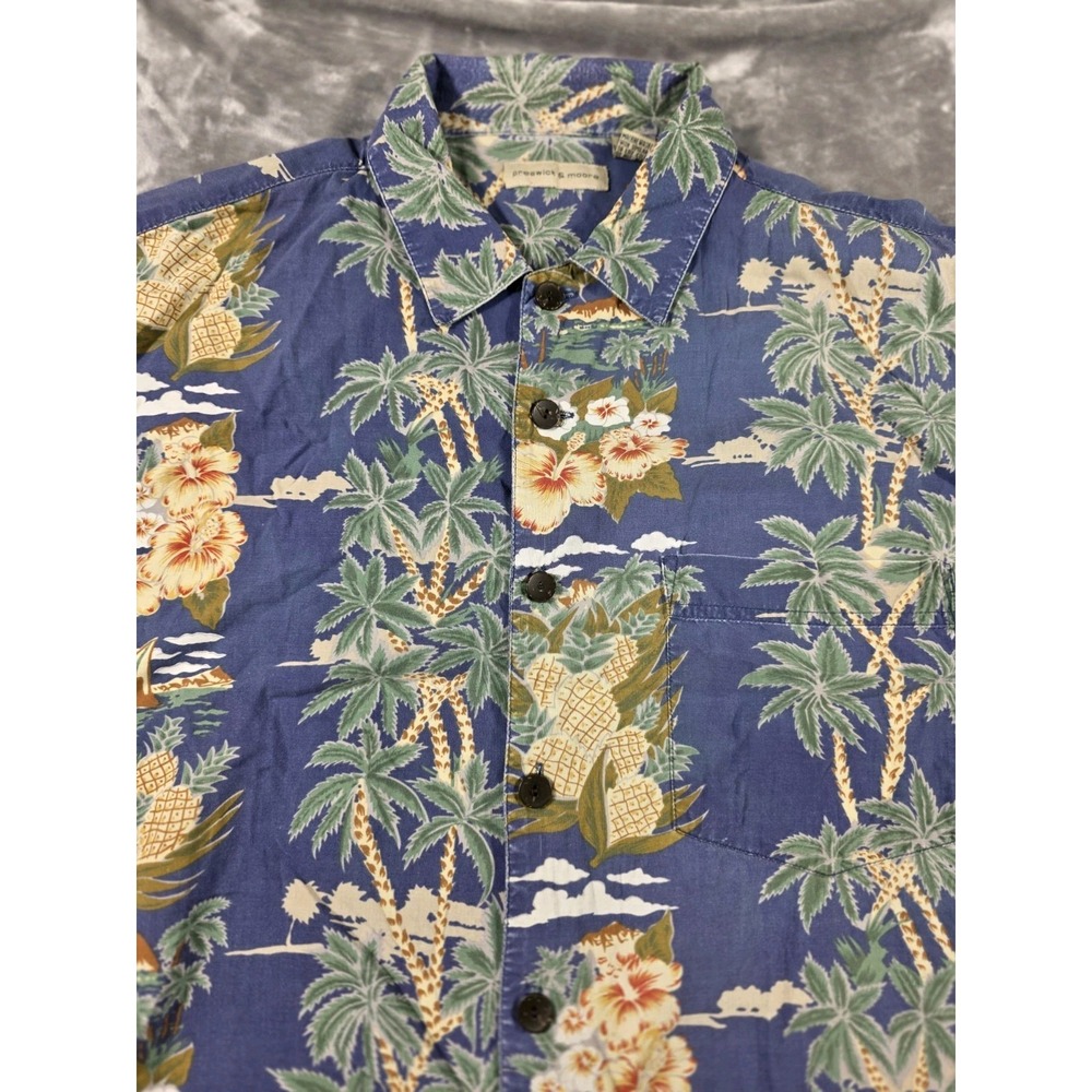 Preswick & Moore Mens Hawaiian Shirt Blue Floral/XL/Short Sleeve/Pineapple‎